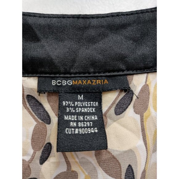 BCBGMaxazria Womens Wrap Blouse Size Medium Yellow Brown Abstract Satin Top - Picture 5 of 9